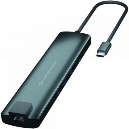Conceptronic DONN06G Hub Adaptador 9 en 1 USB-C a HDMI/USB-C PD/USB-C data/USB 3.0/SD/TF/RJ45