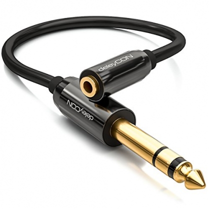 deleyCON 0,2m Cable Jack Adaptador de Audio Estreo - Cable Jack de 6,3mm a Cable de Vdeo Jack de 3,5mm - Conector & Cable de Vdeo - Negro